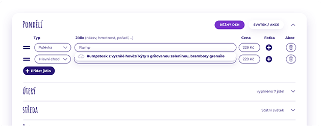 Databáze jídel - Meníčkátor