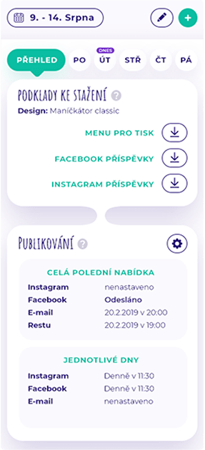 Mobilní verze - Meníčkátor